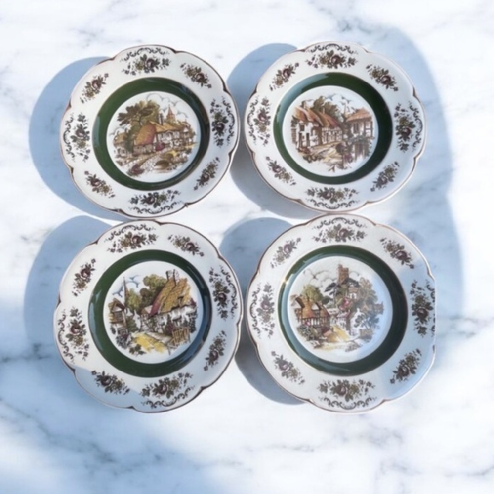 Vintage WOOD & SONS “ASCOT Village”, Set Of 4 wall Plates England